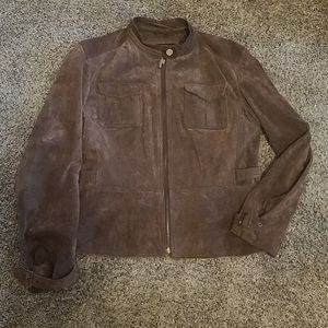 New york and co brown suede leather jacket sz larg